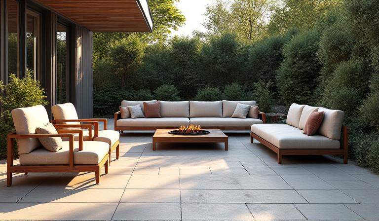 Elegant stone patio with outdoor furniture